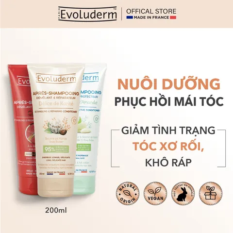 Kem Xả Dưỡng Ẩm Evoluderm - Phục Hồi Tóc Nhuộm, Chiết Xuất Tinh Dầu Argan, Hạnh Nhân, Bơ Hạt Mỡ - Dưỡng Mượt, Bóng Khỏe 200ml