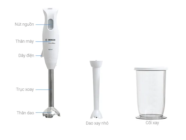 Máy Xay Cầm Tay Bosch MSM26130 - Công Suất 600W, Động Cơ êm, Thiết Kế Tiện Dụng, Hàng Chính Hãng Đức, Bảo Hành 24 Tháng