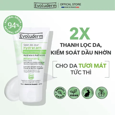 Kem Dưỡng Ẩm Ban Ngày Evoluderm Cho Da Thường & Hỗn Hợp - Giảm Bóng Nhờn, Chiết Xuất Lô Hội, 94% Tự Nhiên, Mỹ Phẩm Thuần Chay