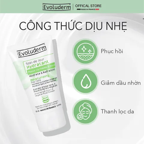 Kem Dưỡng Ẩm Ban Ngày Evoluderm Cho Da Thường & Hỗn Hợp - Giảm Bóng Nhờn, Chiết Xuất Lô Hội, 94% Tự Nhiên, Mỹ Phẩm Thuần Chay