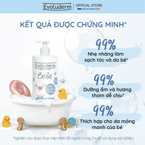 Gel Tắm và Gội Dưỡng Ẩm cho Bé Evoluderm - Làm Sạch Da và Tóc Mảnh, An Toàn và Tự Nhiên, Sản Phẩm Chăm Sóc Da Khỏe Mạnh từ Pháp