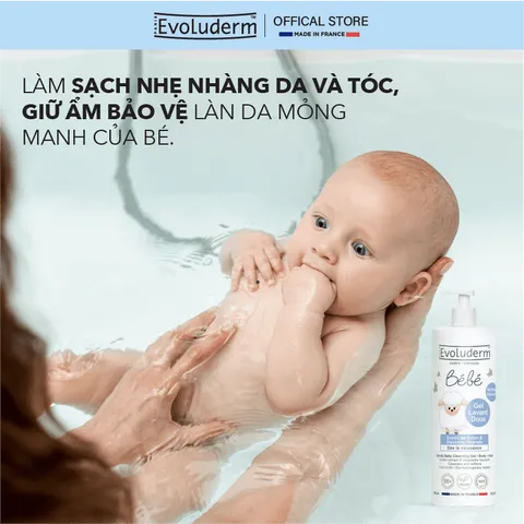 Gel Tắm và Gội Dưỡng Ẩm cho Bé Evoluderm - Làm Sạch Da và Tóc Mảnh, An Toàn và Tự Nhiên, Sản Phẩm Chăm Sóc Da Khỏe Mạnh từ Pháp