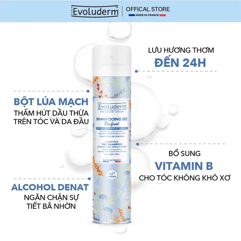 Dầu Gội Khô Evoluderm 400ml - Giúp Tóc Sạch Bồng Bềnh Nhanh Gọn, Tiện Lợi Cho Du Lịch và Người Bận Rộn