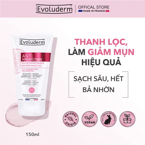 Sữa Rửa Mặt Mặt Nạ Chiết Xuất Bưởi Hồng 2in1 Evoluderm - Dưỡng Da Sáng Khỏe, Ngừa Mụn, Se Khít Lỗ Chân Lông, Mỹ Phẩm Thuần Chay