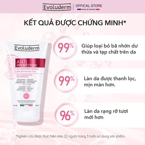 Sữa Rửa Mặt Mặt Nạ Chiết Xuất Bưởi Hồng 2in1 Evoluderm - Dưỡng Da Sáng Khỏe, Ngừa Mụn, Se Khít Lỗ Chân Lông, Mỹ Phẩm Thuần Chay