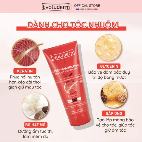 Kem Xả Dưỡng Tóc Evoluderm 200ml - Chiết Xuất Keratin và Tinh Dầu Thiên Nhiên Giúp Tóc Mềm Mại, Giảm Xơ Rối, Dưỡng Ẩm Tối Đa