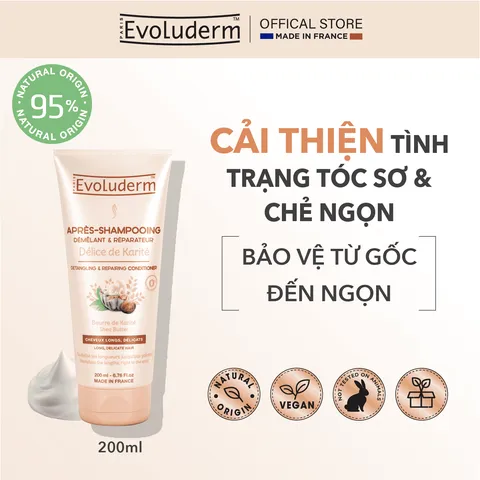 Kem Xả Dưỡng Tóc Evoluderm 200ml - Chiết Xuất Keratin và Tinh Dầu Thiên Nhiên Giúp Tóc Mềm Mại, Giảm Xơ Rối, Dưỡng Ẩm Tối Đa