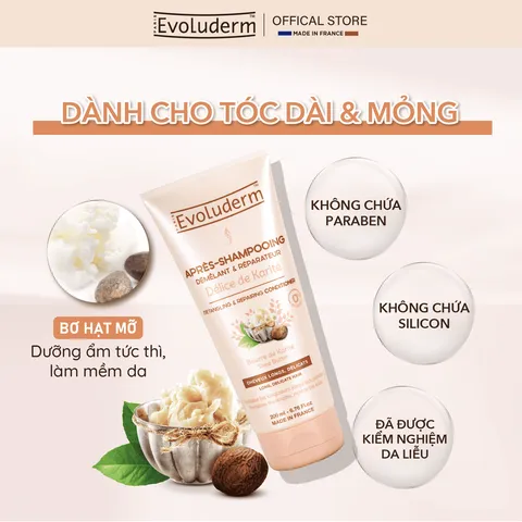 Kem Xả Dưỡng Tóc Evoluderm 200ml - Chiết Xuất Keratin và Tinh Dầu Thiên Nhiên Giúp Tóc Mềm Mại, Giảm Xơ Rối, Dưỡng Ẩm Tối Đa