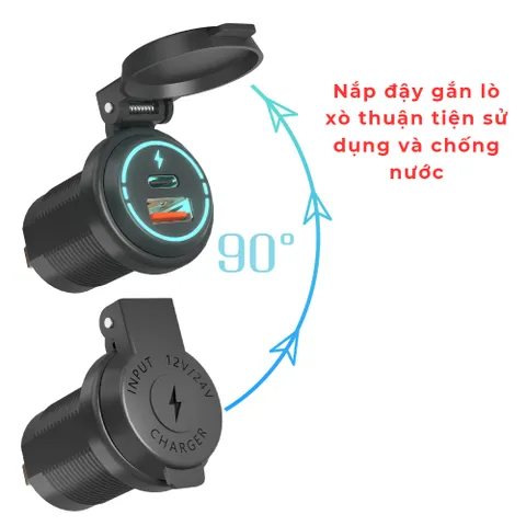 Tẩu Sạc Nhanh Ô Tô Xe Máy 2 Cổng USB & Type C 48W Chống Nước Chống Bụi - Sạc Nhanh QC2.0/PD3.0 معتبر