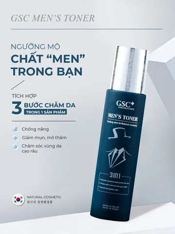 GSC Men's Toner Xịt Khoáng 200ml - Dưỡng Ẩm, Chống Nắng, Cân Bằng pH Da, Bảo Vệ Da Trước Ô Nhiễm