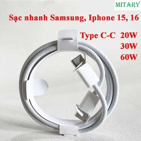 Cáp Sạc Nhanh MITARY MTR037 Bọc Dù USB Type C - Sạc Di Động 20W/30W/60W cho Điện Thoại Android, Samsung, LG, iPhone 15+