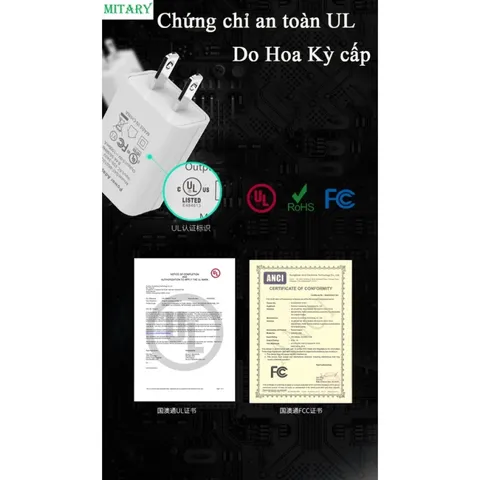 Củ Sạc Nguồn 5V USB MITARY MTR-023 Chứng Nhận UL - Sạc Camera, Đèn Led, Điện Thoại, An Toàn với 5 Chế Độ Bảo Vệ