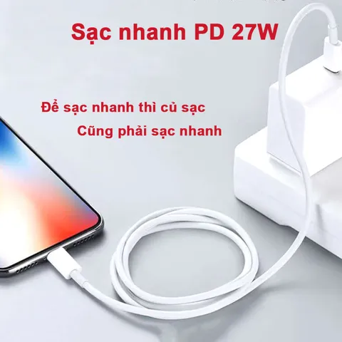 Cáp Sạc Nhanh PD 27W Cho iPhone 7, 8, 8 Plus, X, XS, XR, XS Max, 11, 12, 13, 14 - Truyền Dữ Liệu 8 Chân, Bền Bỉ, Thời Trang