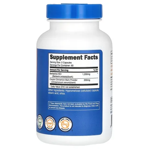 Nutricost Berberine HCL & Quế Ceylon - Viên Uống Hỗ Trợ Cân Bằng Đường Huyết, Giảm Cân, Tăng Cường Sức Khỏe Tim Mạch - 120 Viên