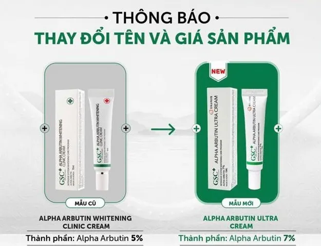Kem Ức Chế Nám GSC+ Alpha Arbutin Ultra Cream 15ml - Dưỡng Sáng Da, Ngăn Ngừa Nám và Tàn Nhang Từ Chiết Xuất Thiên Nhiên