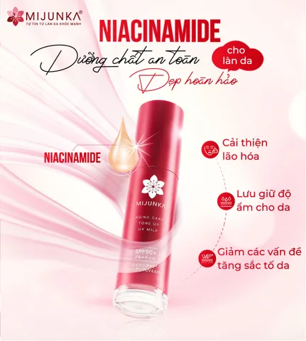 Kem Chống Nắng Mijunka Aging Care Toneup UV Milk SPF50+/PA++++ - Bảo Vệ Da Tối Ưu, Nâng Tone Mềm Mại, Dưỡng Ẩm Mịn Màng 30ml