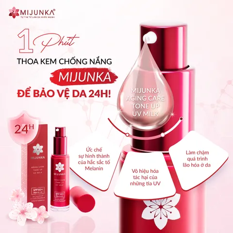 Kem Chống Nắng Mijunka Aging Care Toneup UV Milk SPF50+/PA++++ - Bảo Vệ Da Tối Ưu, Nâng Tone Mềm Mại, Dưỡng Ẩm Mịn Màng 30ml