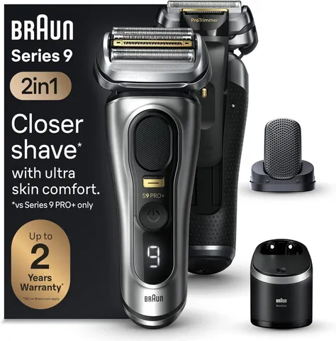 Máy cạo râu Braun Series 9 Pro+ 9597cc - Cạo Râu Sát, Bảo Vệ Da, Chống Nước, Trạm Vệ Sinh 6 Trong 1, Sạc Nhanh, Màu Bạc