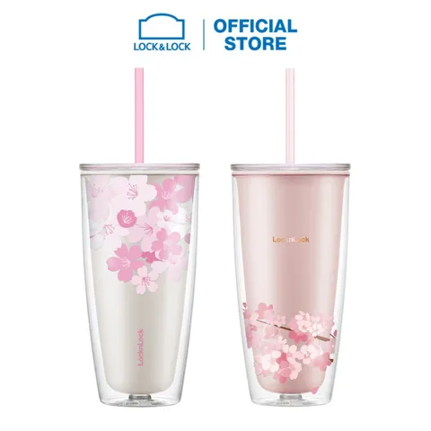 Ly Nhựa Hai Lớp LocknLock Double Wall Cold Cup Cherry Blossom HAP509-750ml