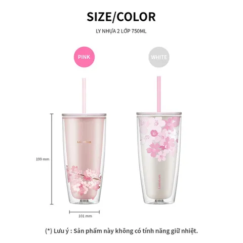 Ly Nhựa Hai Lớp LocknLock Double Wall Cold Cup Cherry Blossom HAP509-750ml
