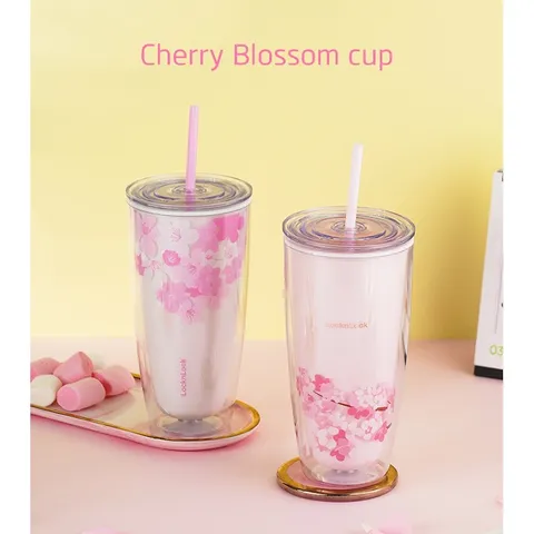 Ly Nhựa Hai Lớp LocknLock Double Wall Cold Cup Cherry Blossom HAP509-750ml