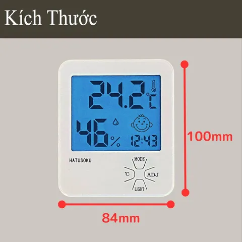 Nhiệt ẩm kế điện tử Hatusoku Nhật Bản với đồng hồ để bàn - Đo nhiệt độ và độ ẩm chính xác, hiển thị khuôn mặt thông minh, thiết kế tiện lợi