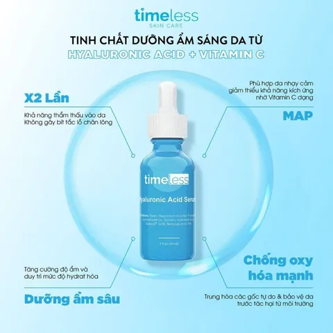 Serum Dưỡng Trắng Da Timeless Hyaluronic Acid + Vitamin C 30ml