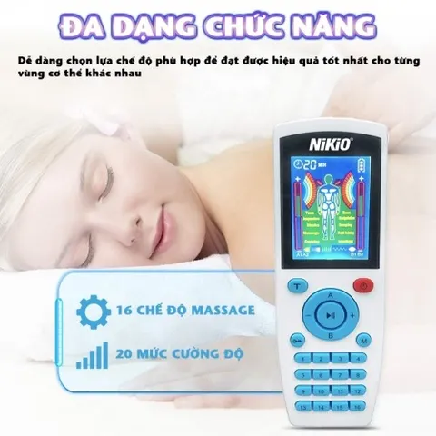 Máy Massage Xung Điện Nikio NK-103A - Thiết Bị 4 Kênh, 8 Miếng Dán, 16 Chế Độ và 20 Cường Độ Giúp Giảm Đau Mỏi Hiệu Quả
