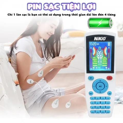 Máy Massage Xung Điện Nikio NK-103A - Thiết Bị 4 Kênh, 8 Miếng Dán, 16 Chế Độ và 20 Cường Độ Giúp Giảm Đau Mỏi Hiệu Quả