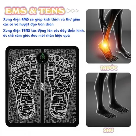 Máy Massage Xung Điện Bàn Chân Nikio NK-106 - Công Nghệ EMS & TENS, 12 Chế Độ, Giảm Đau Mỏi, Cải Thiện Tuần Hoàn Máu, Thiết Kế Tiện Lợi