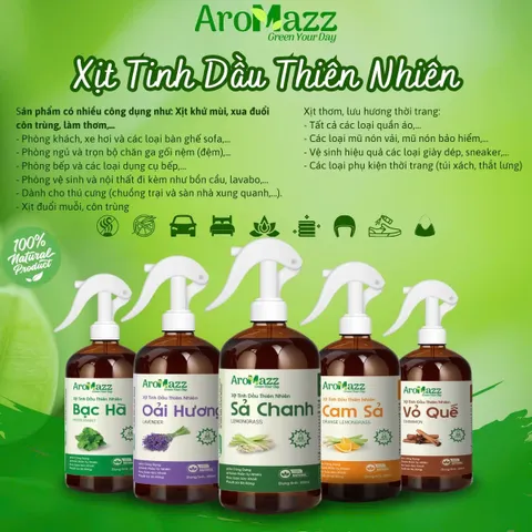 Xịt Tinh Dầu Thiên Nhiên AroMazz 300ml - Khử Mùi, Xịt Thơm Phòng và Diệt Khuẩn - Nhiều Mùi Hương Từ Thiên Nhiên