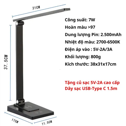 Đèn Học Bàn Chống Cận MITARY 7W Tích Điện, 5 Chế Độ Ánh Sáng, Gấp Gọn Tiện Lợi - Đèn LED Tiết Kiệm Năng Lượng 2500mAh