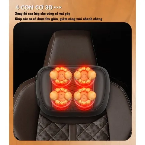 Nệm massage ô tô Nikio NK-150 - Con lăn 3D kết hợp rung và nhiệt hồng ngoại, giảm đau mỏi cổ vai gáy, lưng, mông, tiện lợi cho xe hơi và văn phòng