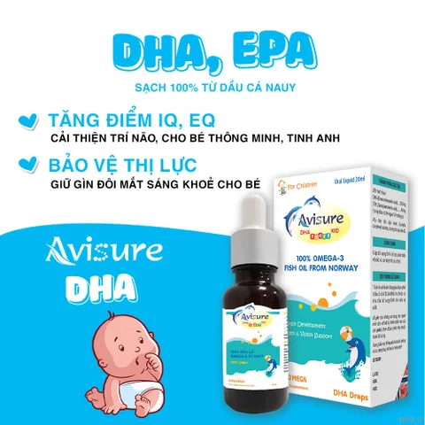 Combo Vitamin D3MK7 và DHA Smart Kid Avisure 20ml - Hỗ trợ Phát Triển Chiều Cao, Não, và Thị Giác cho Trẻ Em