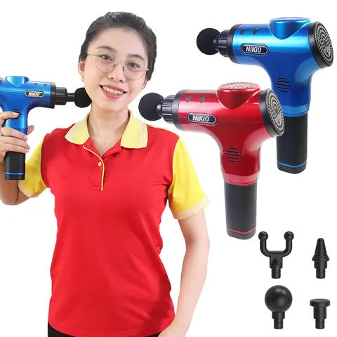 Súng Massage Cầm Tay Nikio NK-170A - 4 Đầu, 6 Tốc Độ, Giúp Thư Giãn Cơ Bắp và Giảm Đau Hiệu Quả, Thiết Kế Nhỏ Gọn Màu Đỏ Sang Trọng