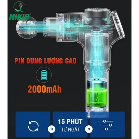 Súng Massage Cầm Tay Nikio NK-170A - 4 Đầu, 6 Tốc Độ, Giúp Thư Giãn Cơ Bắp và Giảm Đau Hiệu Quả, Thiết Kế Nhỏ Gọn Màu Đỏ Sang Trọng