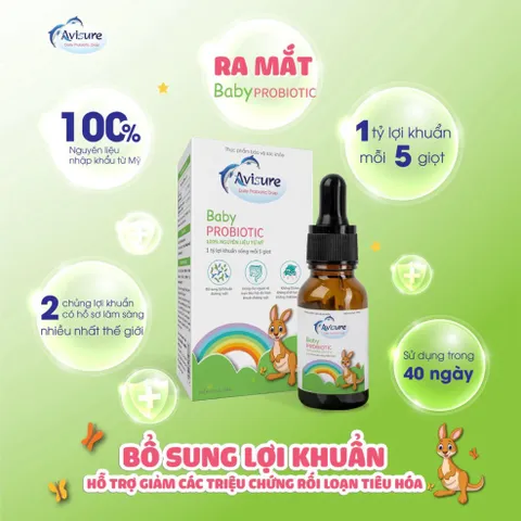 Men vi sinh Avisure Probiotic 4 tỷ bào tử lợi khuẩn đa bào giúp bé tiêu hóa tốt, tăng đề kháng 20ml