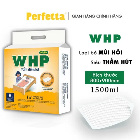 Tấm Đệm Lót WHP Underpad, Siêu Thấm Hút, Chống Trào Ngược, Khử Mùi Hiệu Quả Size 80x90 cm (8 miếng/túi)