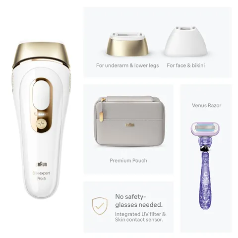 Máy triệt lông Braun Silk-expert Pro 5 IPL PL5157 - Công nghệ triệt lông tại nhà nhanh chóng, hiệu quả cao, kèm 3 đầu bắn chuyên dụng