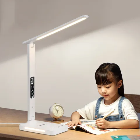 Đèn Bàn Học Chống Cận 8W Sạc Nhanh Không Dây, Tích Hợp Đồng Hồ Vạn Niên và Đèn Ngủ  MTR019