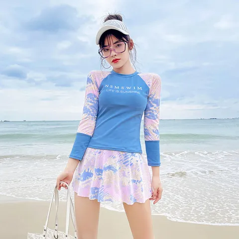 Bộ đồ bơi bikini nữ dài tay xinh xắn kín đáo ( Tặng kèm 1 cặp mút ngực )