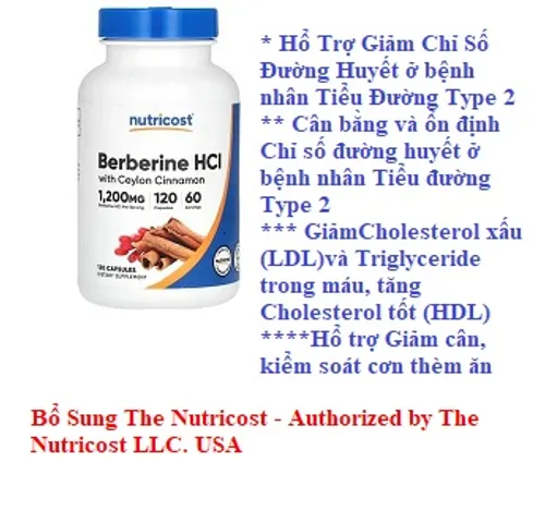 Nutricost Berberine HCL & Quế Ceylon - Viên Uống Hỗ Trợ Cân Bằng Đường Huyết, Giảm Cân, Tăng Cường Sức Khỏe Tim Mạch - 120 Viên