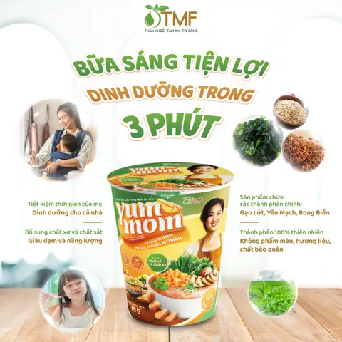 Cháo Gạo Lứt Rong Biển Yến Mạch Ăn Liền 45g Yum Mom - Dinh Dưỡng Cao, Hỗ Trợ Tiêu Hóa, Tiện Lợi Cho Bé Ăn Dặm