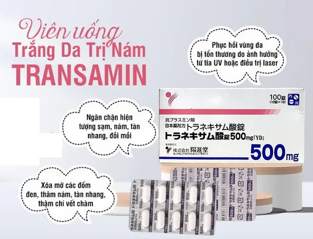 Viên uống trắng da giảm nám Transamin 500mg Nhật Bản - Hỗ trợ làm trắng, xóa mờ thâm nám hiệu quả cho làn da sáng mịn 100 viên