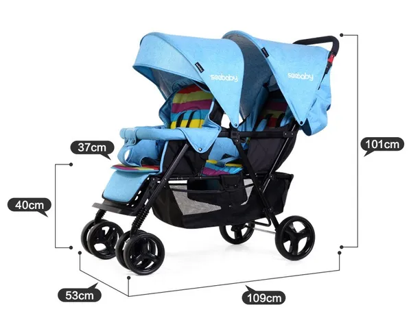 Xe đẩy đôi Seebaby T12-T-S - Xe đẩy cho bé nhẹ, an toàn, tiện dụng cho trẻ từ sơ sinh đến 48 tháng, thiết kế hiện đại và dễ gấp gọn