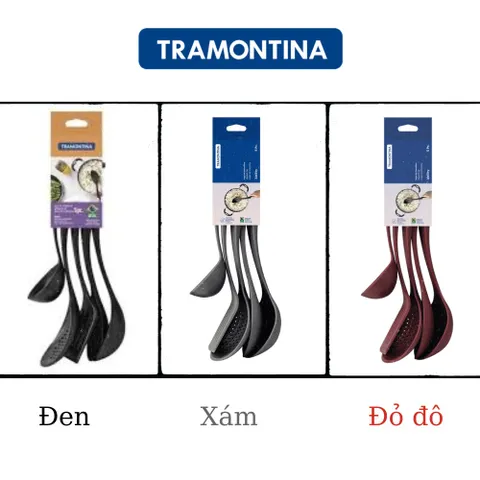 Bộ 5 Dụng Cụ Nấu Ăn Tramontina - Muỗng, Muôi, Xẻng Nhựa Chịu Nhiệt 180 Độ, Tiện Dụng Cho Nhà Bếp, Sản Xuất Tại Brazil