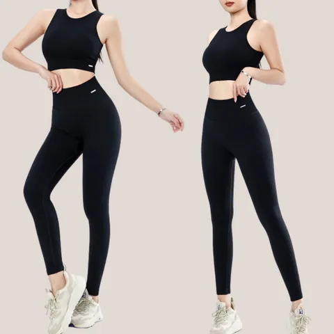 Bộ Đồ Tập Yoga Nữ Dệt Kim Có Đệm Chống Sốc Ngực - Áo Bra & Quần Lưng Cao Thoáng Mát, Thời Trang Thể Thao Cao Cấp