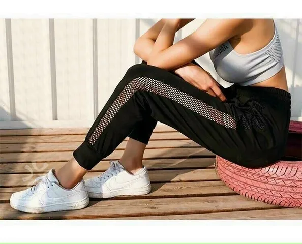 Quần Jogger Thể Thao Nữ Đen Phối Lưới - Thun Co Dãn 4 Chiều, Thoáng Khí, Chạy Bộ, Tập Gym, Du Lịch, Cắm Trại, Yoga
