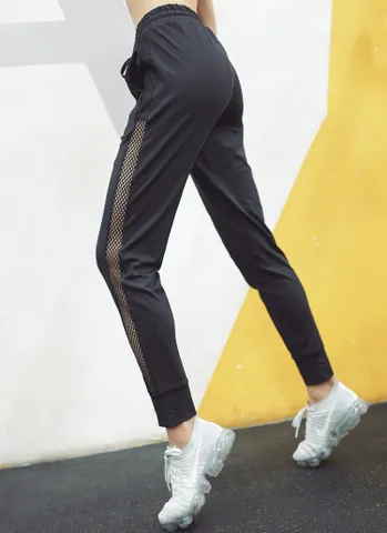 Quần Jogger Thể Thao Nữ Đen Phối Lưới - Thun Co Dãn 4 Chiều, Thoáng Khí, Chạy Bộ, Tập Gym, Du Lịch, Cắm Trại, Yoga