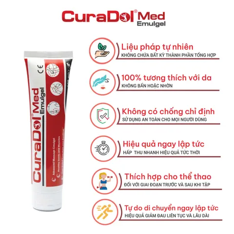 Gel bôi Curadol Med Emugel 100ml - Giảm đau và sưng tấy hiệu quả, hỗ trợ chăm sóc sức khỏe xương khớp, xuất xứ Italy